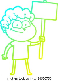 cold gradient line drawing of a cartoon happy man