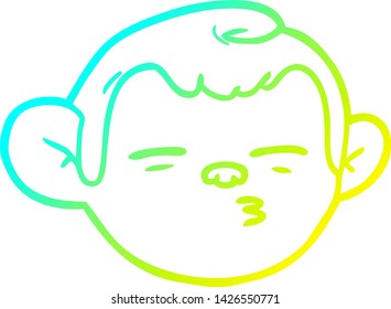 cold gradient line drawing of a cartoon monkey face