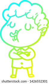 cold gradient line drawing of a cartoon man singing