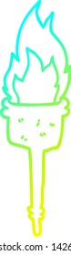dibujo de línea de degradado frío de una antorcha de llama de dibujos animados
