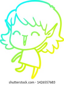 cold gradient line drawing of a cartoon elf girl