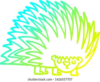 cold gradient line drawing of a cartoon spiky hedgehog