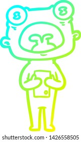 cold gradient line drawing of a cartoon weird alien communicating