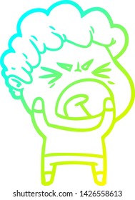 dibujo en línea de gradiente frío de un hombre furioso de caricatura