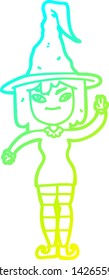 cold gradient line drawing of a cartoon witch
