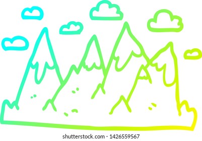 dibujo de línea de degradado frío de una cordillera de dibujos animados