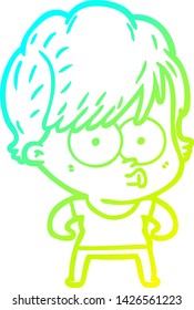 cold gradient line drawing of a cartoon woman