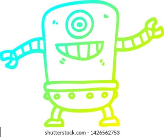 cold gradient line drawing of a cartoon robot