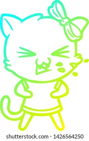 dibujo de línea de degradado frío de un gato de dibujos animados
