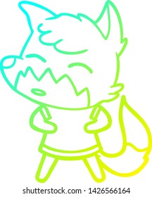 cold gradient line drawing of a cartoon fox