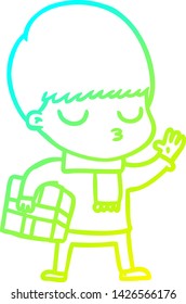 cold gradient line drawing of a cartoon calm boy