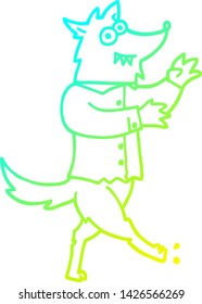 cold gradient line drawing of a cartoon werewolf