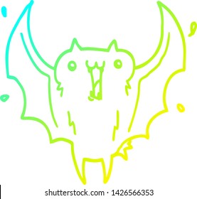 desenho de linha de gradiente frio de um morcego vampiro feliz desenho animado