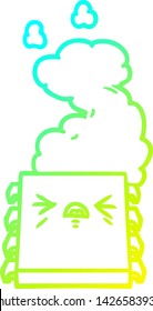 dibujo de línea de gradiente frío de un chip de computadora sobrecalentador de dibujos animados