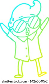 cold gradient line drawing of a cartoon boy wearing spectacles