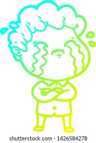cold gradient line drawing of a cartoon man crying