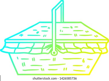 cold gradient line drawing of a cartoon picnic basket