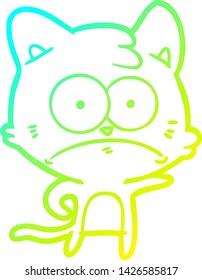 cold gradient line drawing of a cartoon nervous cat