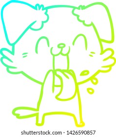 desenho de linha de gradiente frio de um desenho animado panting cachorro