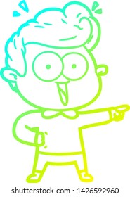 dibujo de línea de gradiente frío de un hombre emocionado por la caricatura