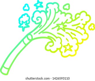 cold gradient line drawing of a cartoon magicians wand
