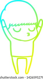 cold gradient line drawing of a cartoon calm boy