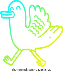 dibujo de línea de degradado frío de un pato de dibujos animados