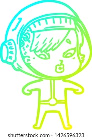 cold gradient line drawing of a cartoon astronaut woman