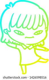 dibujo de línea de gradiente frío de una mujer caricaturista