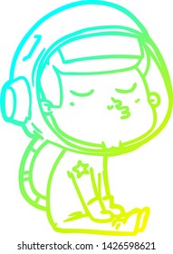 dibujo de línea de gradiente frío de un astronauta de confianza en la caricatura