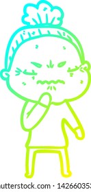 dibujo de línea de gradiente frío de una vieja fastidiada