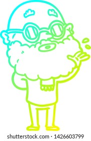 dibujo de una línea de gradiente frío de un hombre curioso con barba y gafas de sol