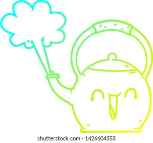 cold gradient line drawing of a cartoon boiling kettle