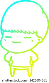 cold gradient line drawing of a cartoon smug boy