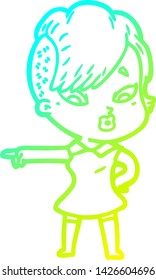 cold gradient line drawing of a cartoon surprised girl