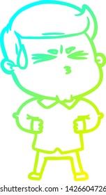 cold gradient line drawing of a cartoon man sweating