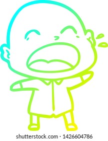 cold gradient line drawing of a cartoon shouting bald man