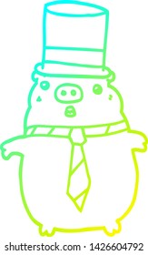 cold gradient line drawing of a cartoon business pig