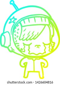 cold gradient line drawing of a cartoon crying astronaut girl