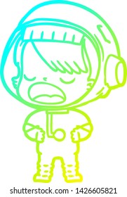 cold gradient line drawing of a cartoon talking astronaut
