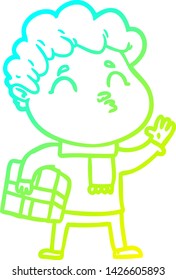 dibujo de línea de gradiente frío de un hombre de dibujos animados haciendo un borrón
