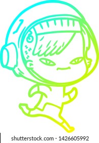 dibujo en línea de gradiente frío de una astronauta de dibujos animados
