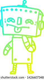 cold gradient line drawing of a cartoon robot