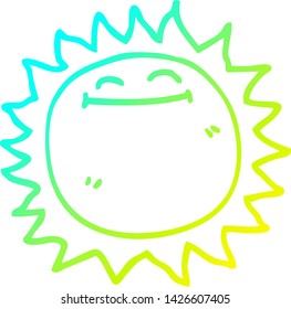 cold gradient line drawing of a cartoon shining sun