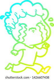 cold gradient line drawing of a cartoon man crying