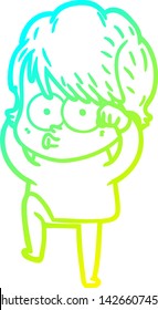 cold gradient line drawing of a cartoon woman