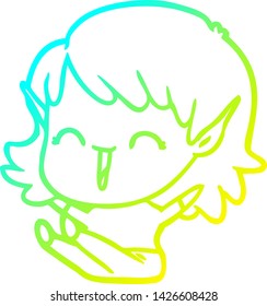 dibujo de línea de gradiente frío de una joven elfo de caricatura