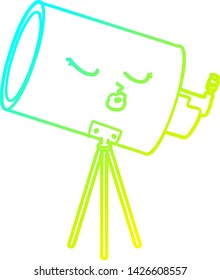 cold gradient line drawing of a cartoon telescope with face