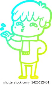 dibujo de línea de gradiente frío de un hombre curioso de la caricatura