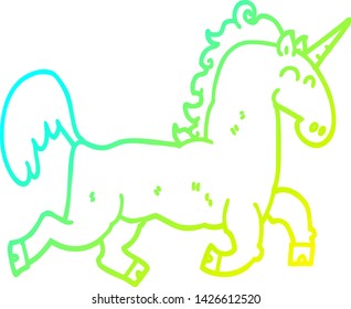 cold gradient line drawing of a cartoon unicorn